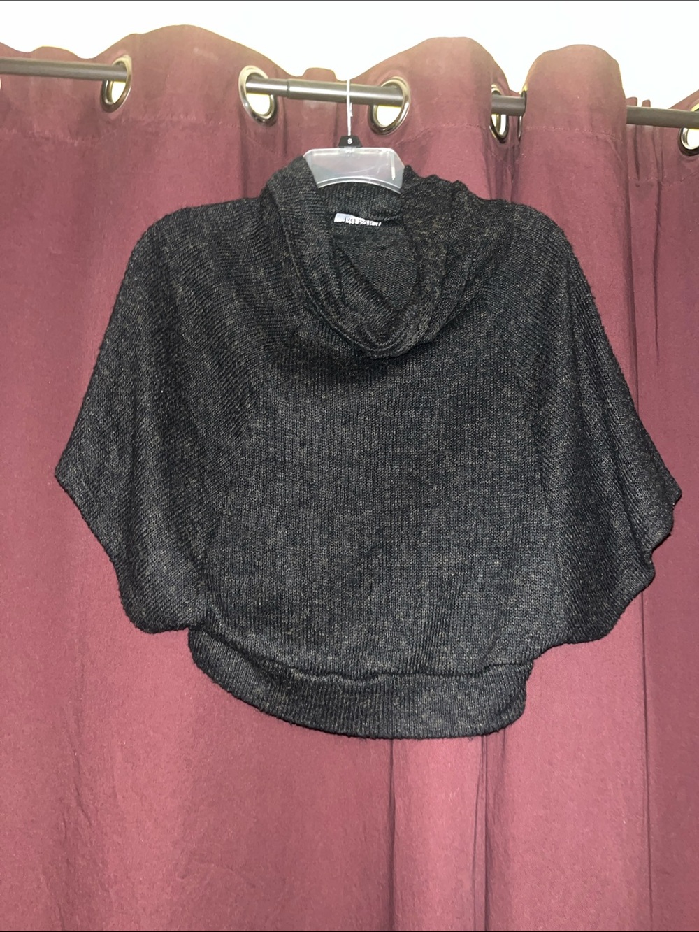 Women's Charcoal Cowl Neck Short Sleeve Sweater Poncho